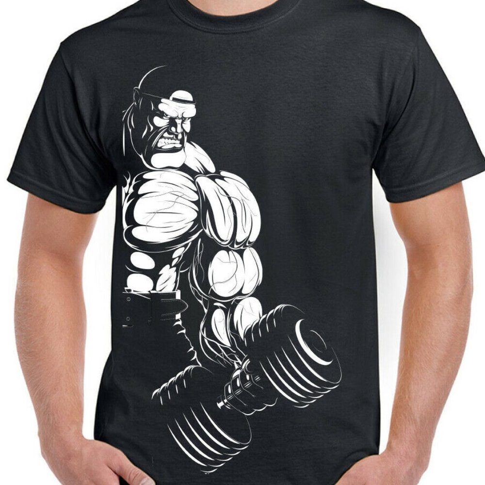 Gym T-Shirt Muscle Man Mens Funny Training Top MMA Bodybuilding Weightlifting